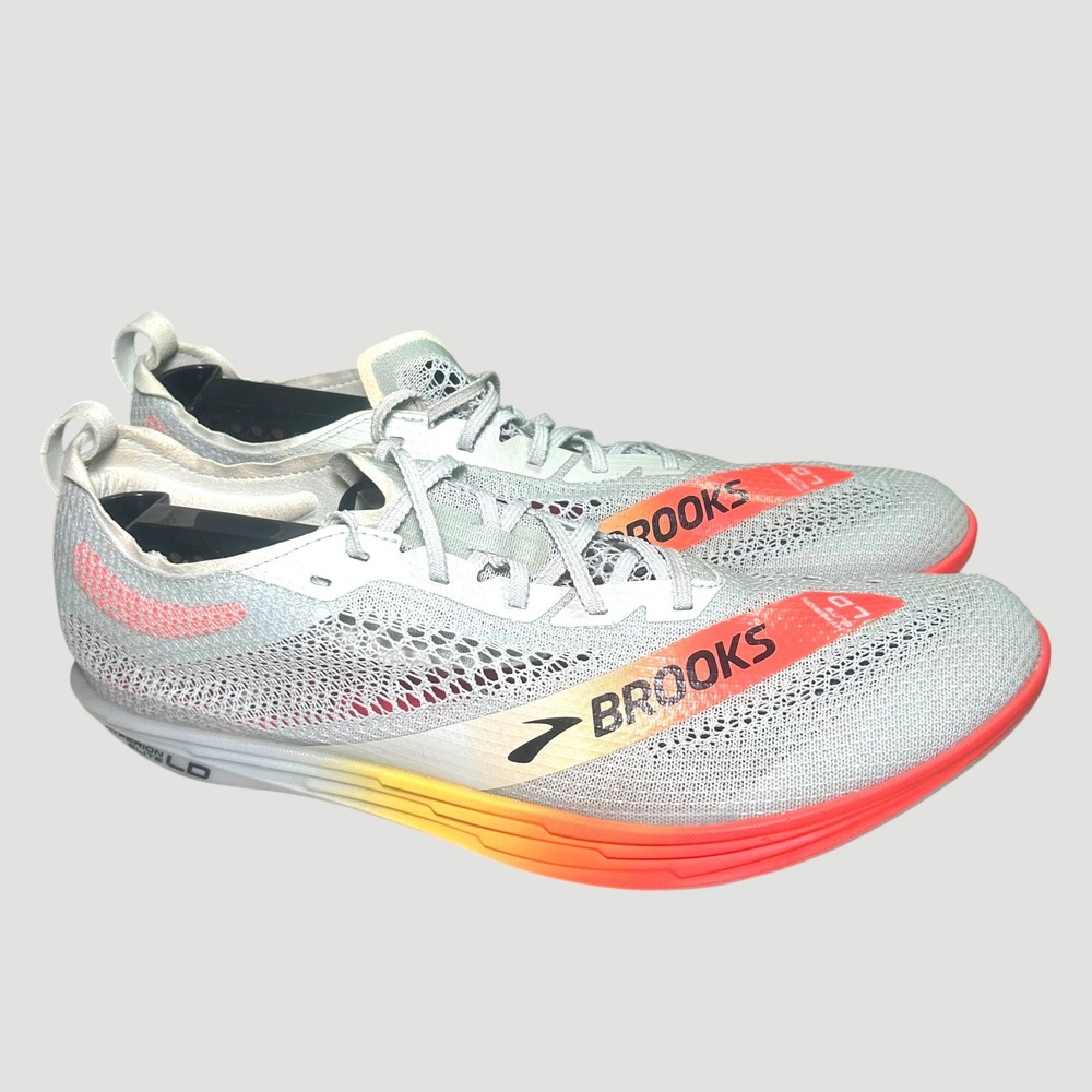 Brooks Hyperion Elite LD Track Spikes Mens White Orange Carbon Running Shoes